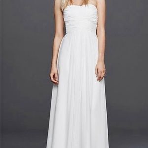 Davids Bridal Strapless Long Chiffon Wedding Dress